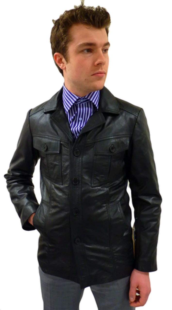 West 1 Gibson Retro Leather Jacket By MADCAP (Bl) - Image 2
