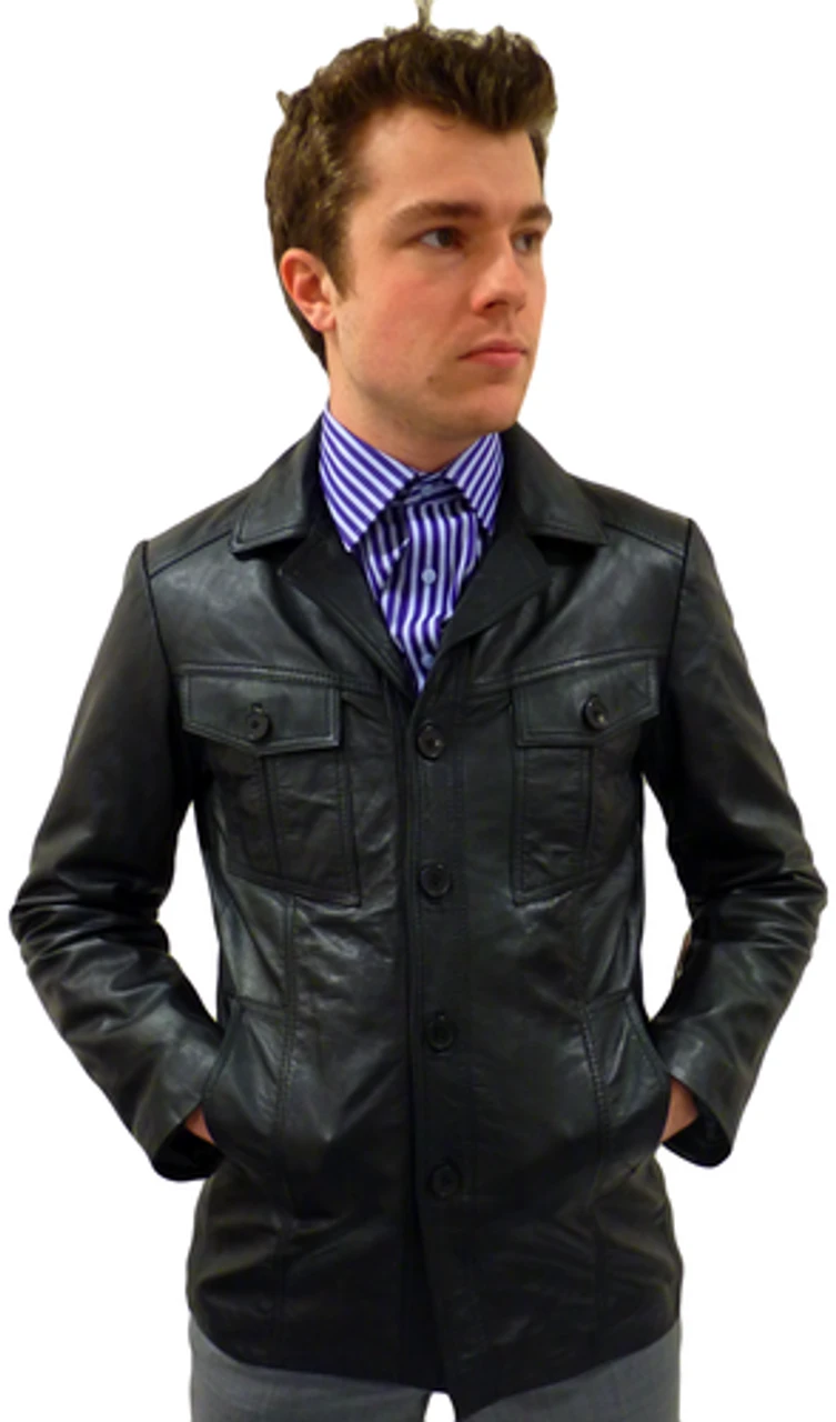 West 1 Gibson Retro Leather Jacket By MADCAP (Bl) - Image 4