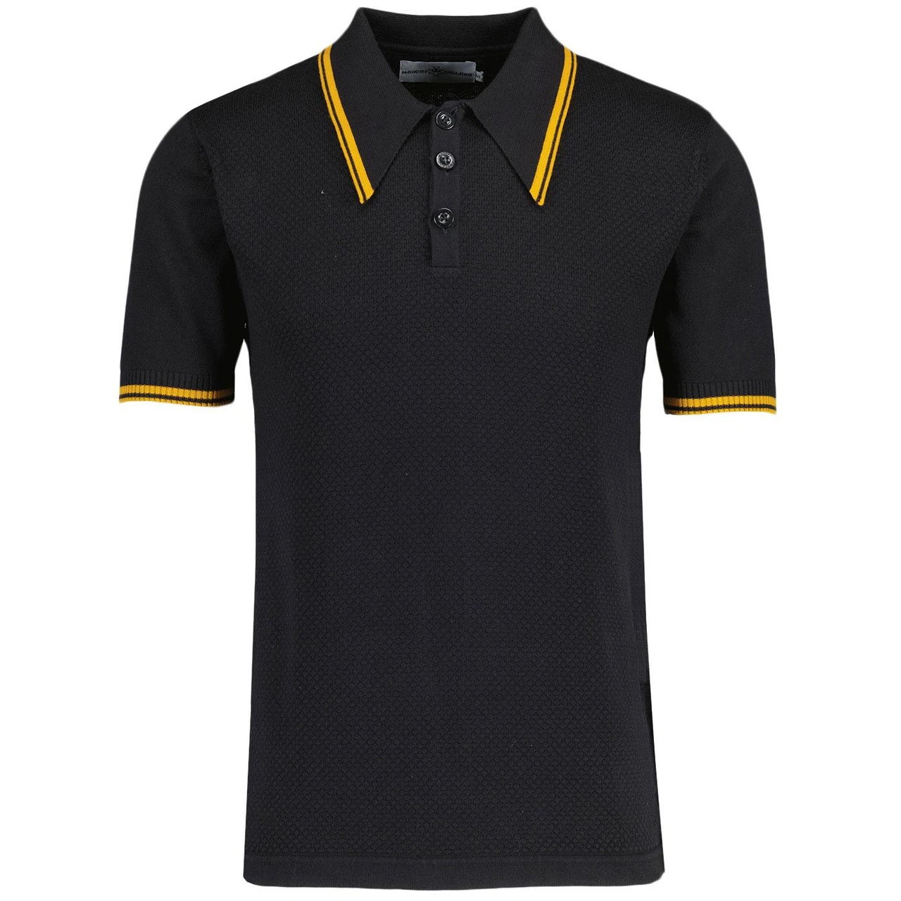 Empire Mod Big Collar Popcorn Waffle Polo In Black/Buckthorn - Image 10