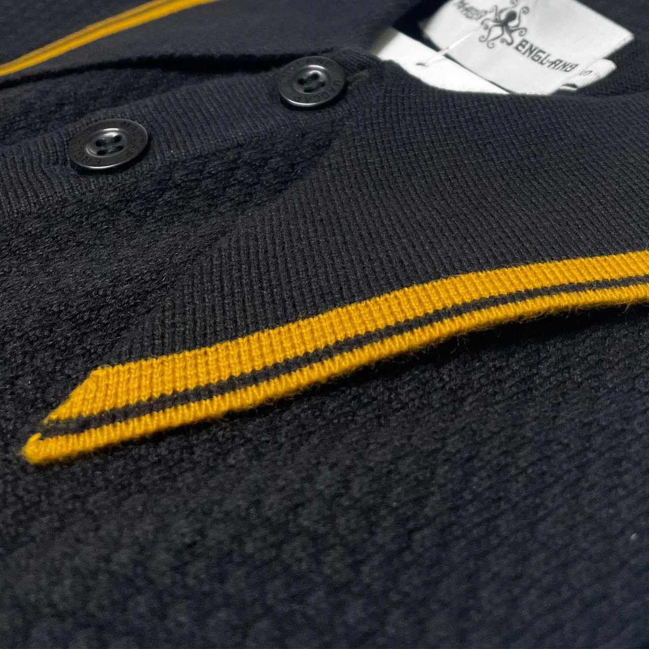 Empire Mod Big Collar Popcorn Waffle Polo In Black/Buckthorn - Image 18