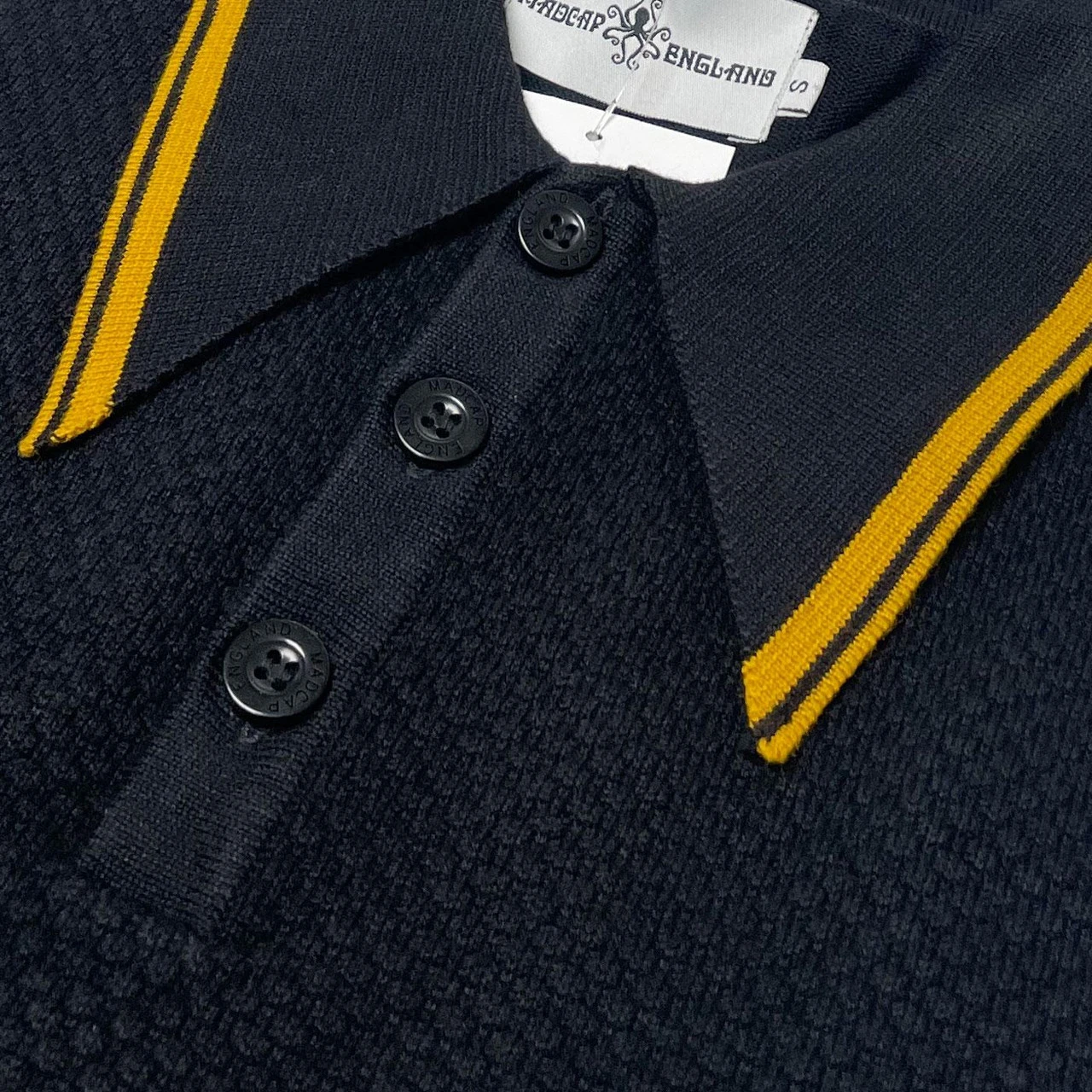 Empire Mod Big Collar Popcorn Waffle Polo In Black/Buckthorn - Image 19