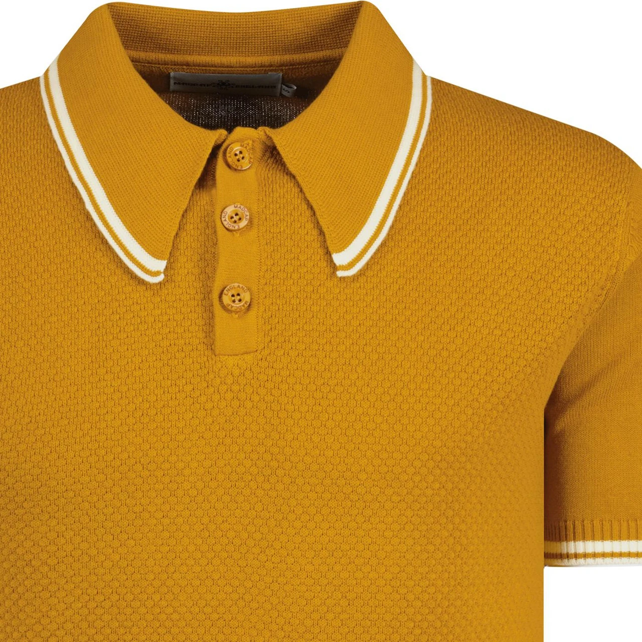 Empire Mod Big Collar Popcorn Waffle Polo In Black/Buckthorn - Image 4