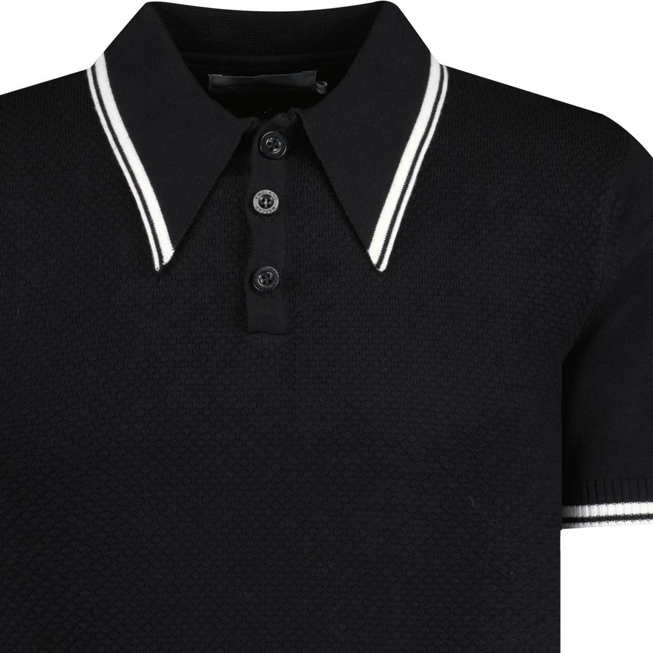 Empire Mod Big Collar Popcorn Waffle Polo In Black/Buckthorn - Image 9
