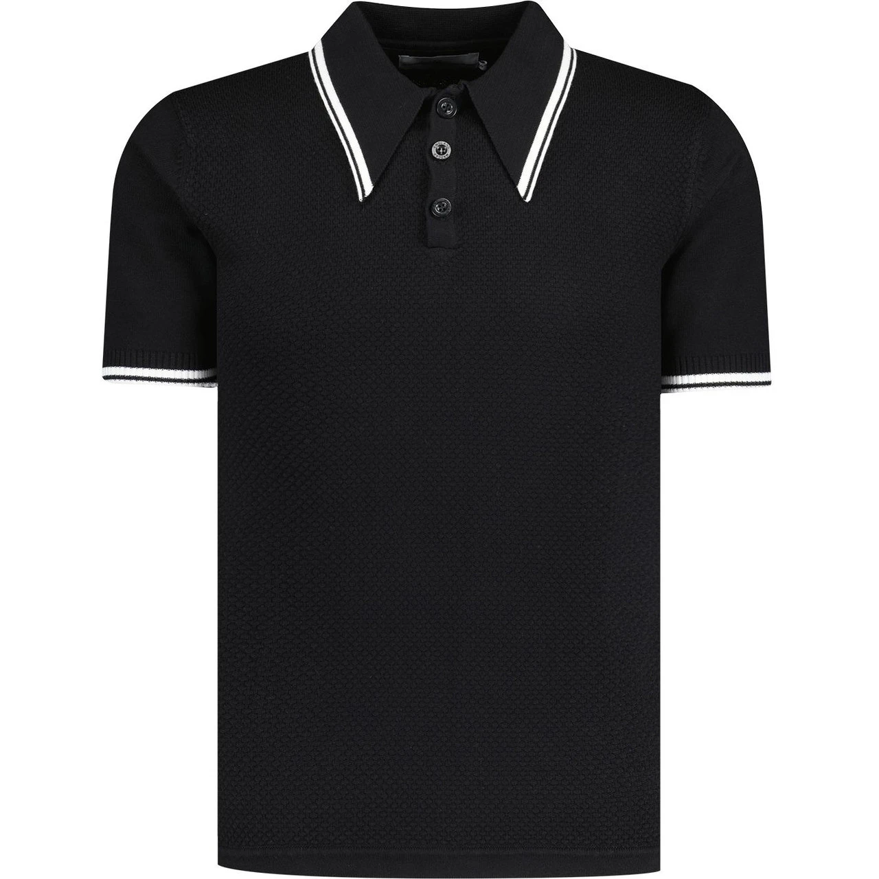 Empire Mod Big Collar Popcorn Waffle Polo In Black/Buckthorn - Image 5